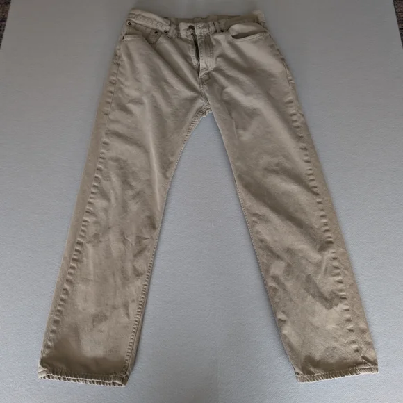 Levis Mens 505 Regular Fit Straight Leg Jeans Beige Khaki 36x32 Workwear Casual - Picture 3 of 11
